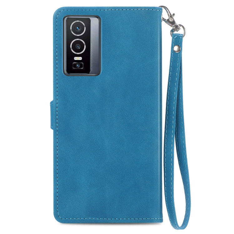 For vivo Y76 5G Embossed Flower Zipper Leather Phone Case