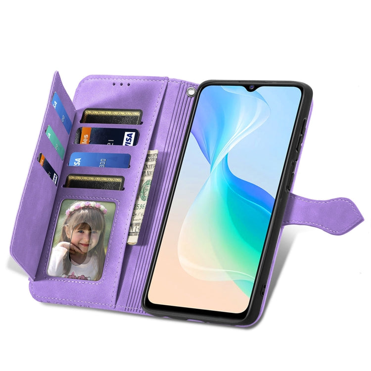 For vivo Y76 5G Embossed Flower Zipper Leather Phone Case