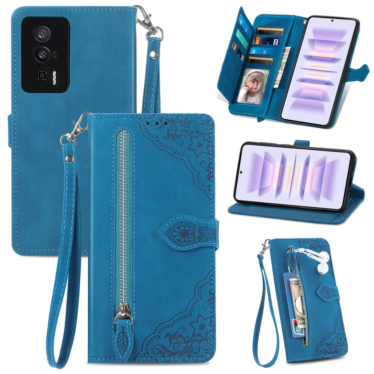 For Xiaomi Redmi K60 Pro Embossed Flower Zipper Leather Phone Case