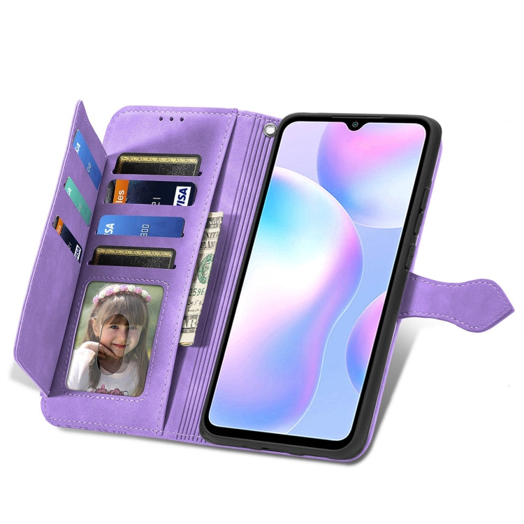 For Xiaomi Redmi 9A Embossed Flower Zipper Leather Phone Case