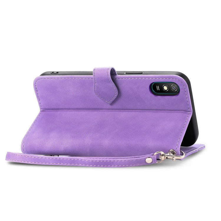 For Xiaomi Redmi 9A Embossed Flower Zipper Leather Phone Case
