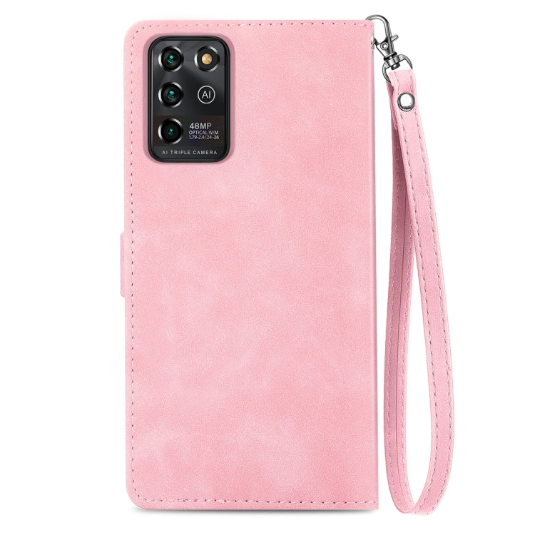 For ZTE Blade V30 Vita Embossed Flower Zipper Leather Phone Case
