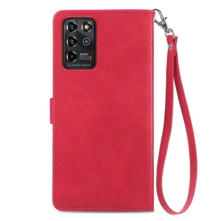 For ZTE Blade V30 Vita Embossed Flower Zipper Leather Phone Case