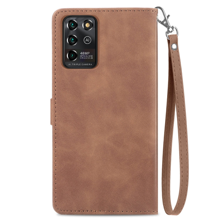 For ZTE Blade V30 Vita Embossed Flower Zipper Leather Phone Case