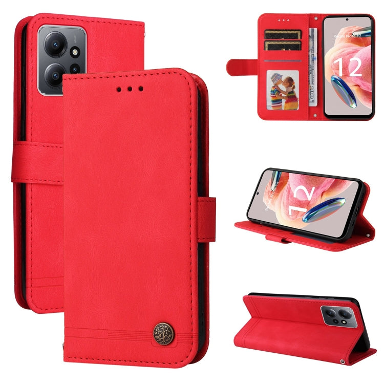 For Xiaomi Redmi Note 12 4G Global Skin Feel Life Tree Metal Button Leather Phone Case