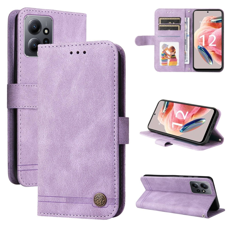 For Xiaomi Redmi Note 12 4G Global Skin Feel Life Tree Metal Button Leather Phone Case