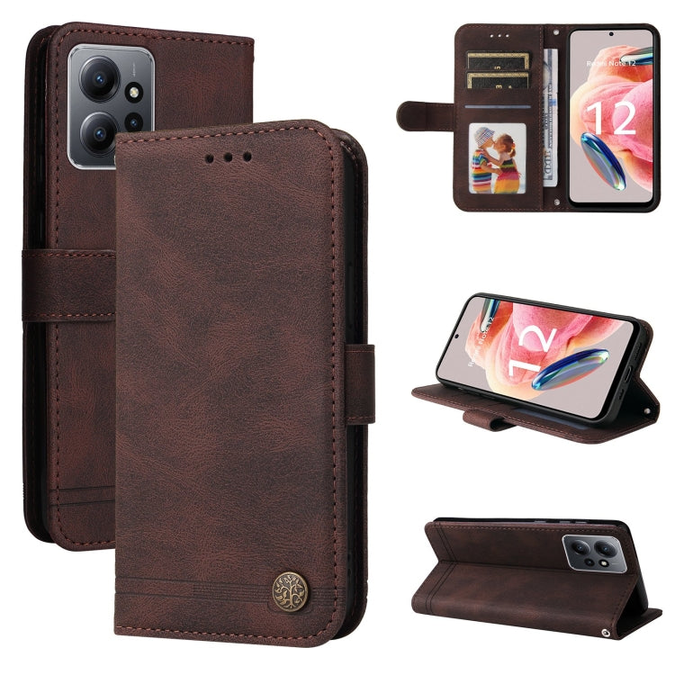 For Xiaomi Redmi Note 12 4G Global Skin Feel Life Tree Metal Button Leather Phone Case