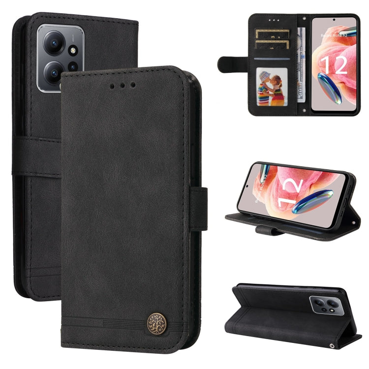 For Xiaomi Redmi Note 12 4G Global Skin Feel Life Tree Metal Button Leather Phone Case