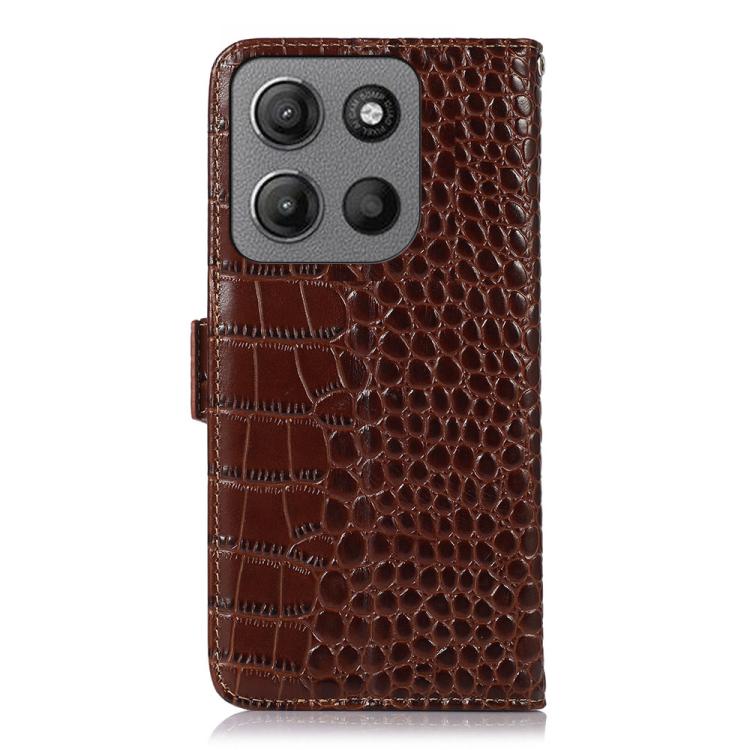 For Motorola Moto G15 4G / G05 Crocodile Top Layer Cowhide Leather Phone Case