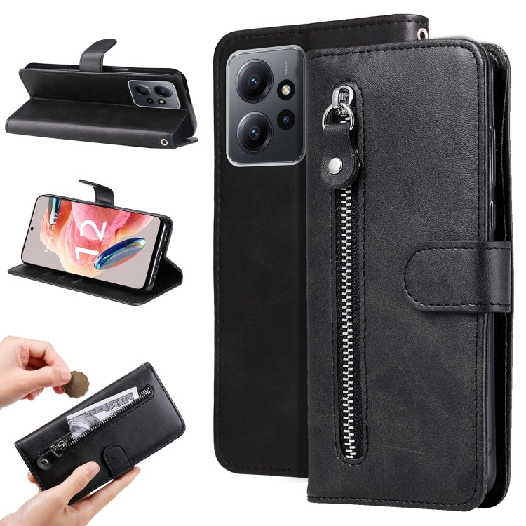 For Xiaomi Redmi Note 12 4G Global Calf Texture Zipper Leather Phone Case