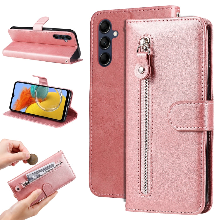 For Samsung Galaxy M14 5G Calf Texture Zipper Leather Phone Case