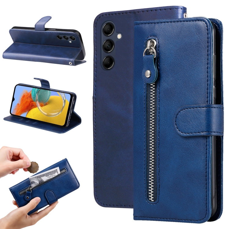 For Samsung Galaxy M14 5G Calf Texture Zipper Leather Phone Case