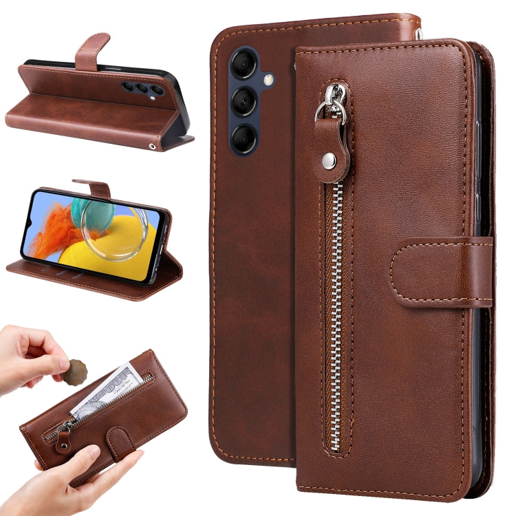 For Samsung Galaxy M14 5G Calf Texture Zipper Leather Phone Case
