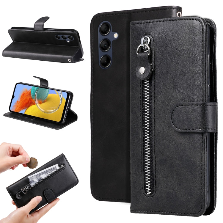 For Samsung Galaxy M14 5G Calf Texture Zipper Leather Phone Case