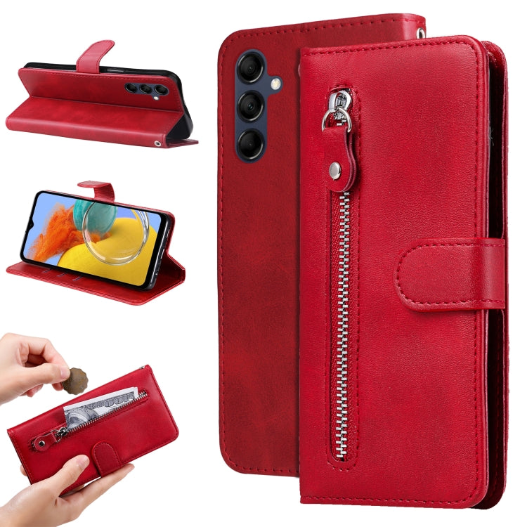 For Samsung Galaxy M14 5G Calf Texture Zipper Leather Phone Case