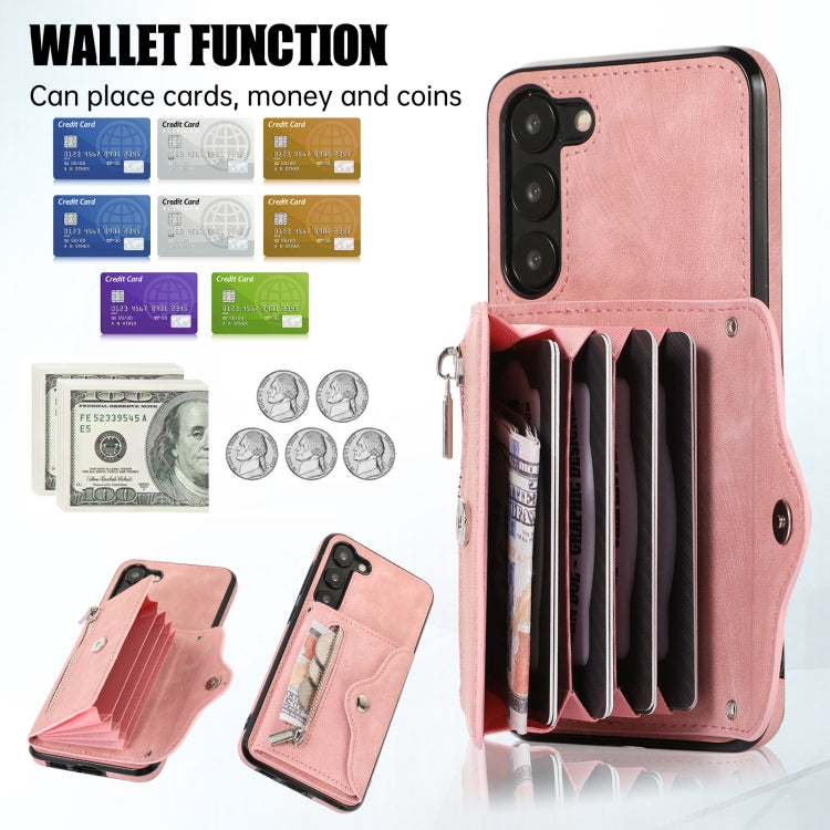 For Samsung Galaxy S23+ 5G Zipper RFID Card Slots Phone Case with Short Lanyard