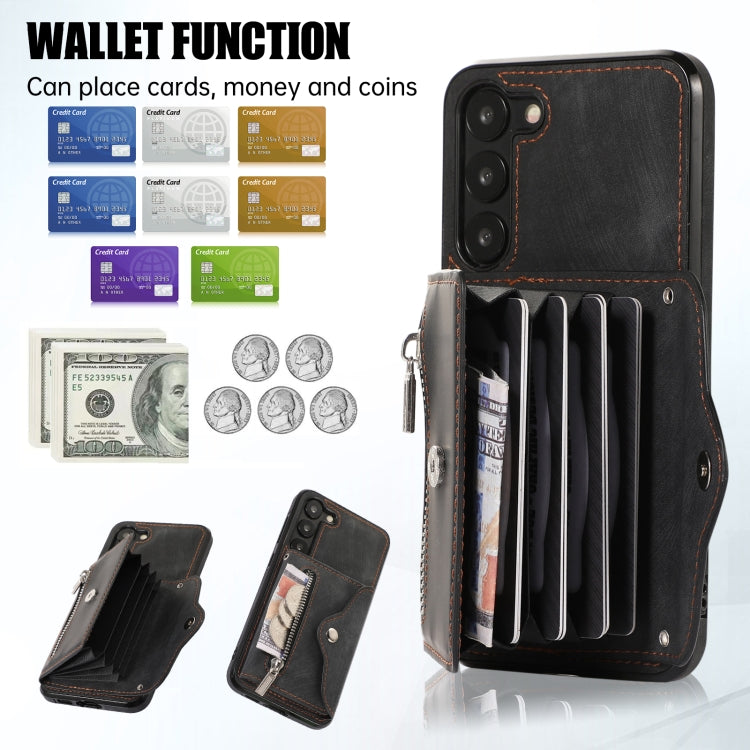 For Samsung Galaxy S23+ 5G Zipper RFID Card Slots Phone Case with Short Lanyard