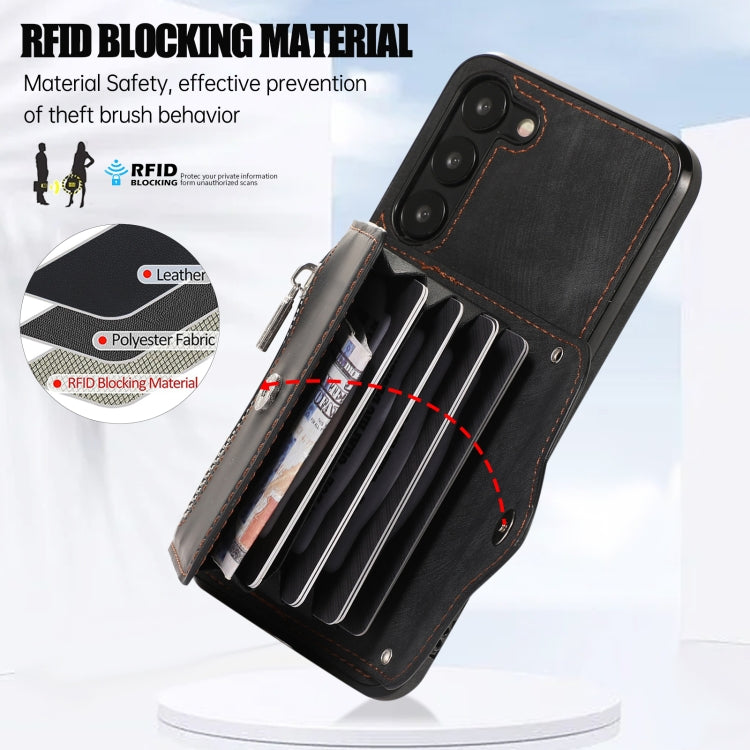 For Samsung Galaxy S23+ 5G Zipper RFID Card Slots Phone Case with Short Lanyard