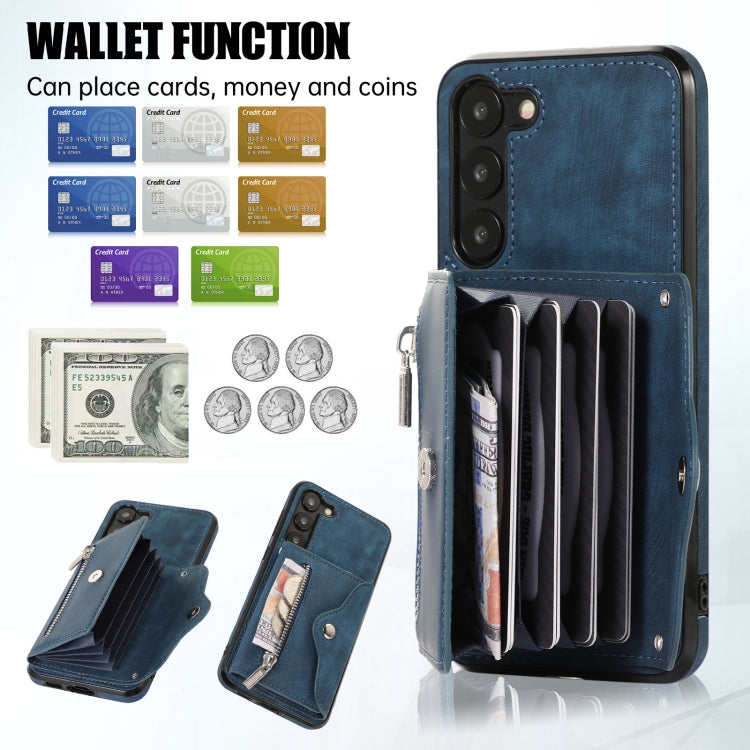 For Samsung Galaxy S23+ 5G Zipper RFID Card Slots Phone Case with Short Lanyard