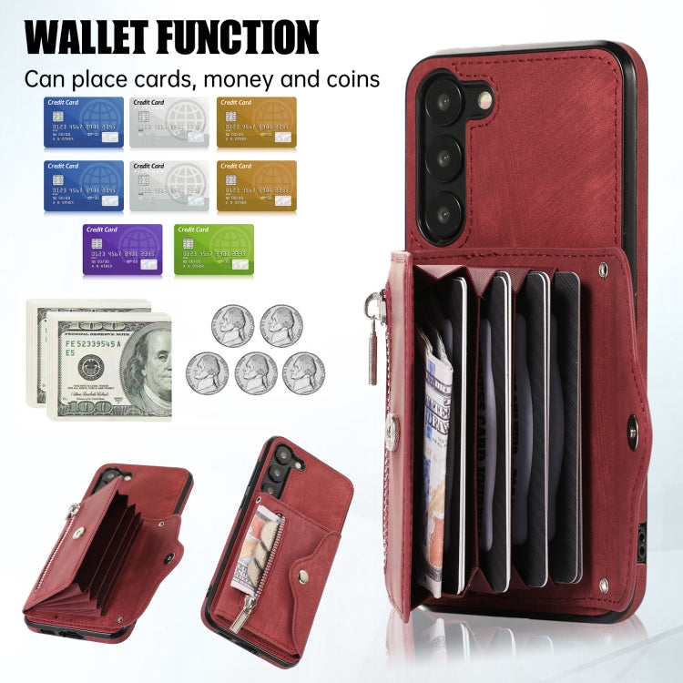 For Samsung Galaxy S22 5G Zipper RFID Card Slots Phone Case with Short Lanyard