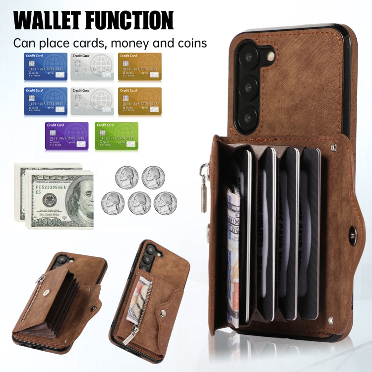 For Samsung Galaxy S22 5G Zipper RFID Card Slots Phone Case with Short Lanyard