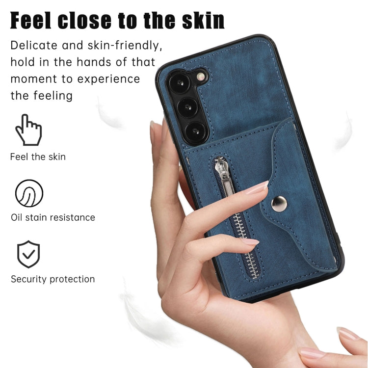 For Samsung Galaxy S22+ 5G Zipper RFID Card Slots Phone Case with Short Lanyard