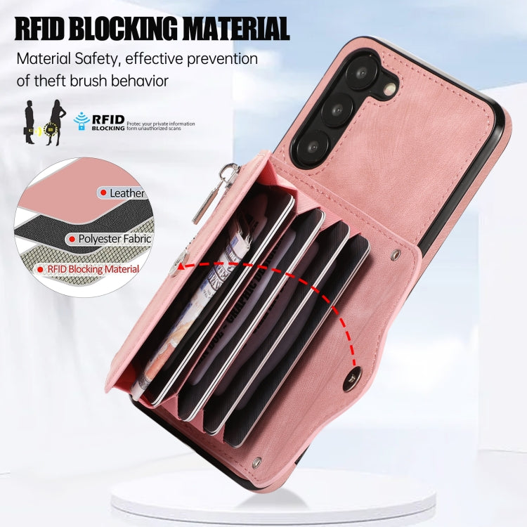 For Samsung Galaxy S21 5G Zipper RFID Card Slots Phone Case with Short Lanyard