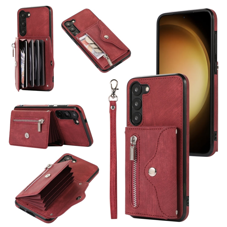 For Samsung Galaxy S21 5G Zipper RFID Card Slots Phone Case with Short Lanyard