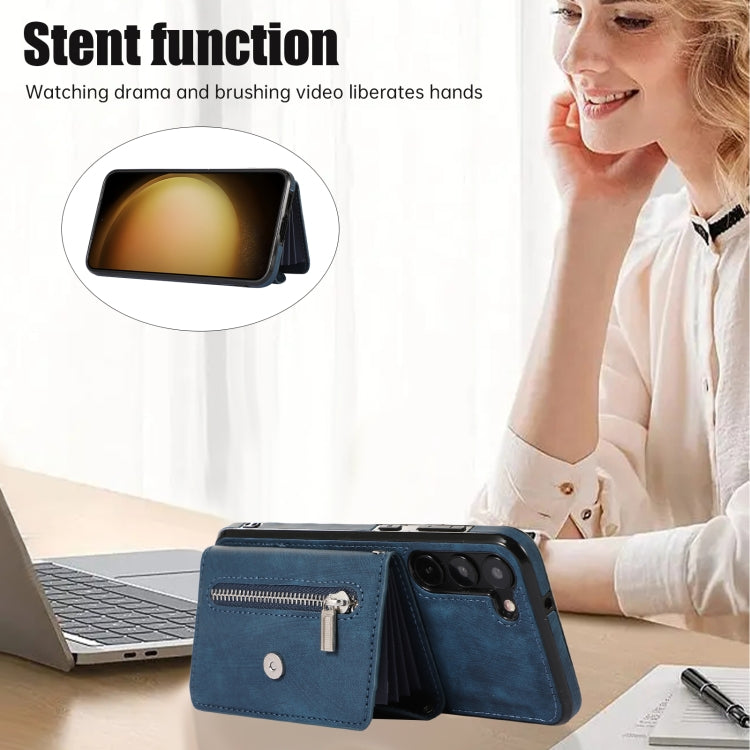 For Samsung Galaxy S21 5G Zipper RFID Card Slots Phone Case with Short Lanyard