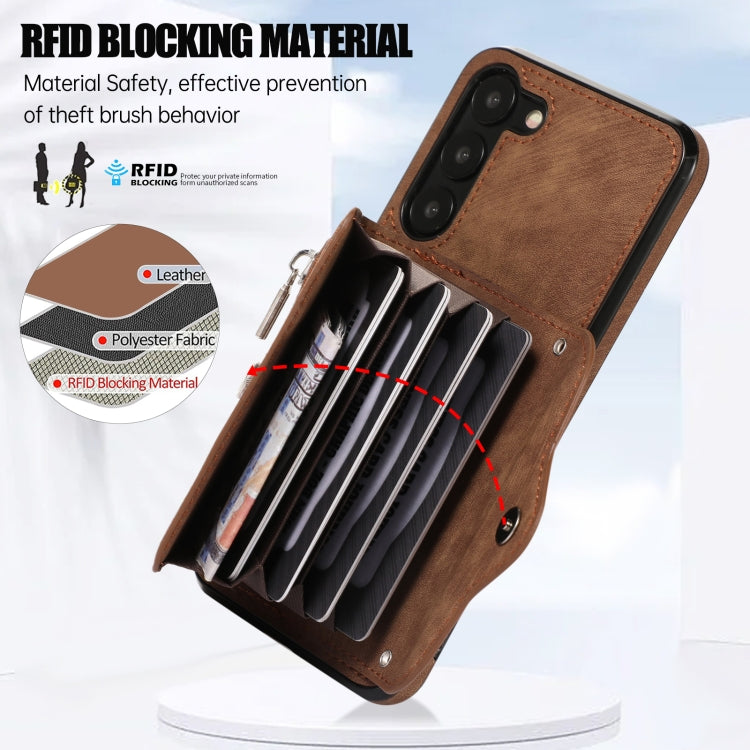 For Samsung Galaxy S21 5G Zipper RFID Card Slots Phone Case with Short Lanyard