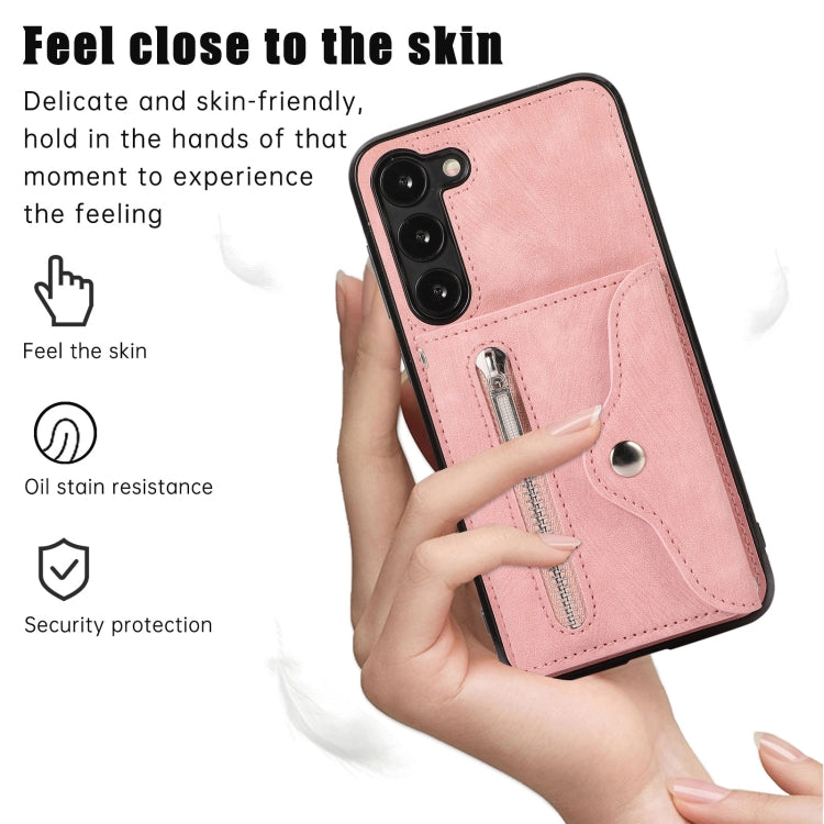 For Samsung Galaxy S21+ 5G Zipper RFID Card Slots Phone Case with Short Lanyard