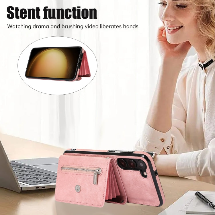 For Samsung Galaxy S21+ 5G Zipper RFID Card Slots Phone Case with Short Lanyard