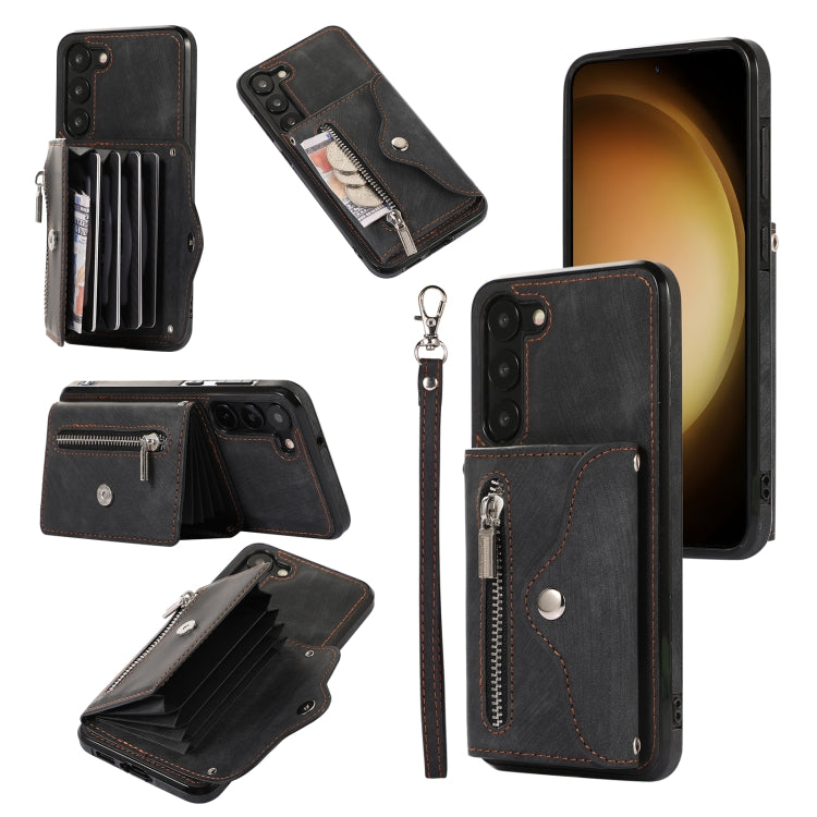 For Samsung Galaxy S21+ 5G Zipper RFID Card Slots Phone Case with Short Lanyard