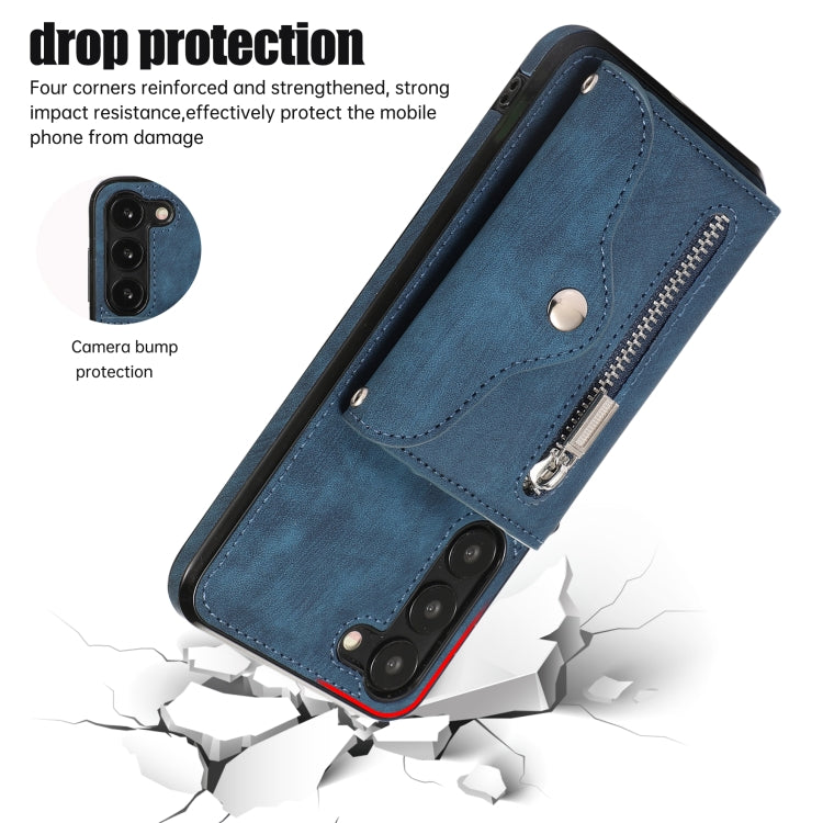 For Samsung Galaxy S21+ 5G Zipper RFID Card Slots Phone Case with Short Lanyard