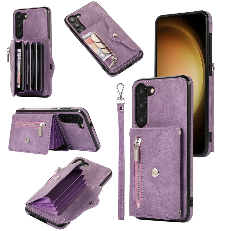 For Samsung Galaxy S21+ 5G Zipper RFID Card Slots Phone Case with Short Lanyard
