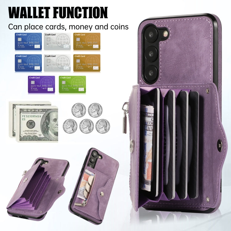 For Samsung Galaxy S21+ 5G Zipper RFID Card Slots Phone Case with Short Lanyard