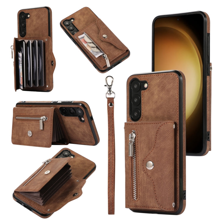 For Samsung Galaxy S21+ 5G Zipper RFID Card Slots Phone Case with Short Lanyard