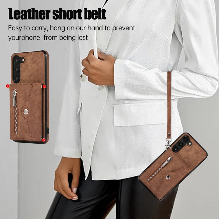 For Samsung Galaxy S21+ 5G Zipper RFID Card Slots Phone Case with Short Lanyard