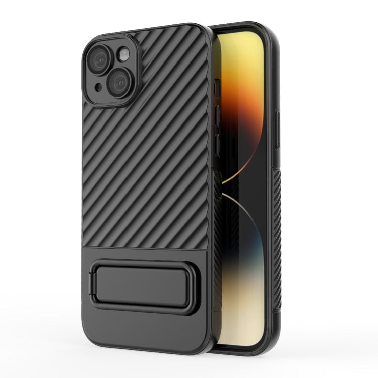 For iPhone 15 Plus Wavy Texture TPU Phone Case with Lens Film
