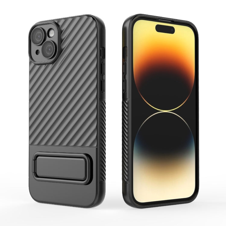For iPhone 15 Plus Wavy Texture TPU Phone Case with Lens Film