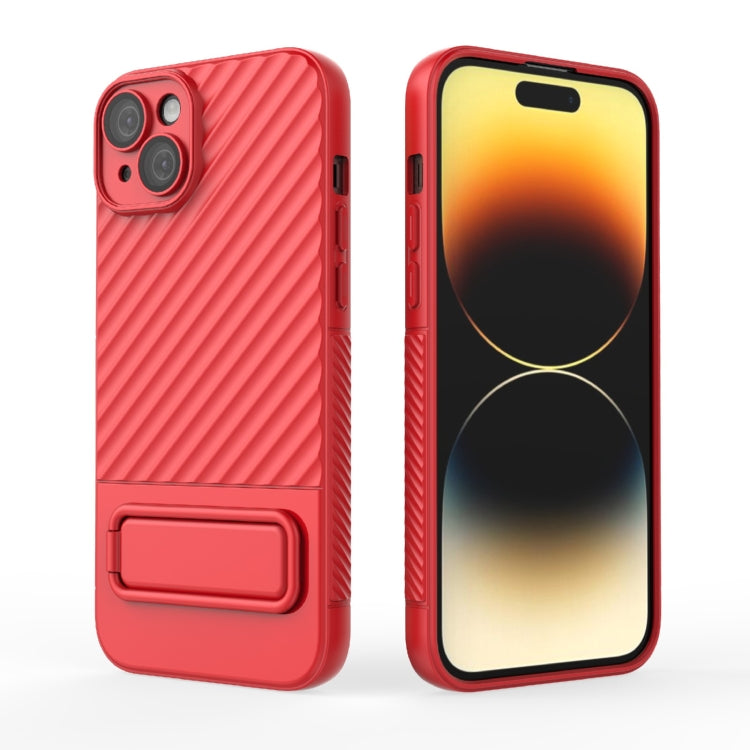 For iPhone 15 Plus Wavy Texture TPU Phone Case with Lens Film