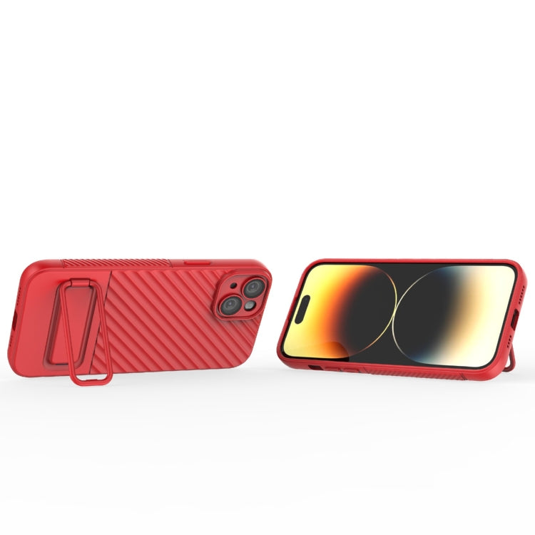 For iPhone 15 Plus Wavy Texture TPU Phone Case with Lens Film