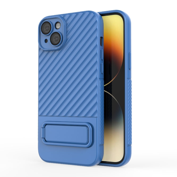 For iPhone 15 Plus Wavy Texture TPU Phone Case with Lens Film