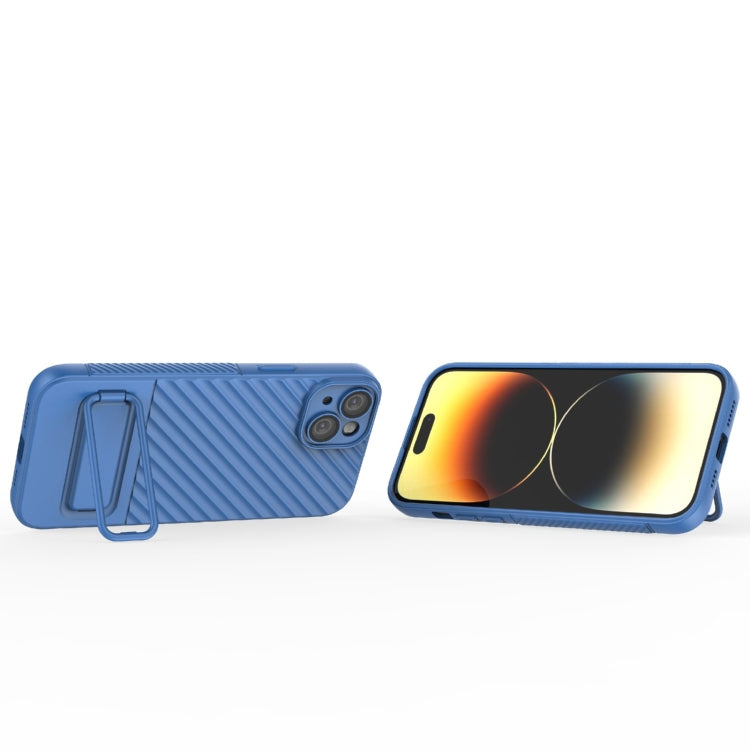 For iPhone 15 Plus Wavy Texture TPU Phone Case with Lens Film