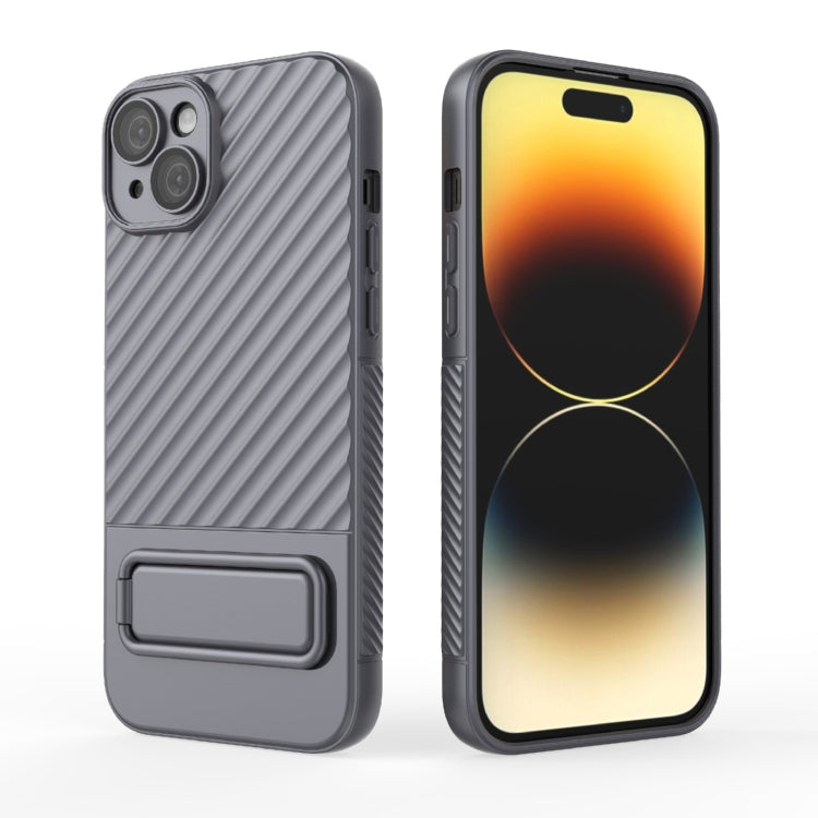For iPhone 15 Plus Wavy Texture TPU Phone Case with Lens Film