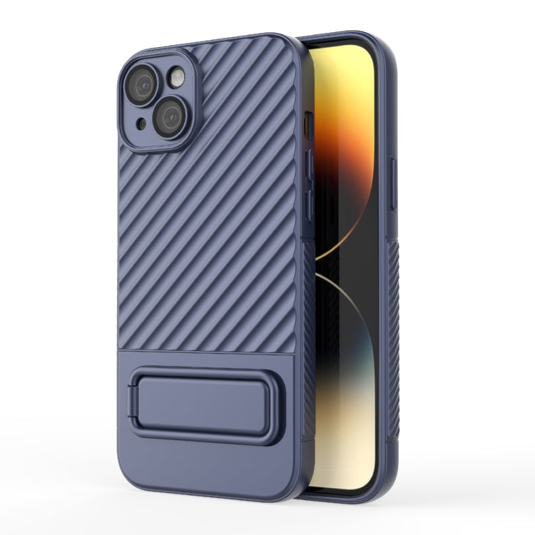 For iPhone 15 Plus Wavy Texture TPU Phone Case with Lens Film