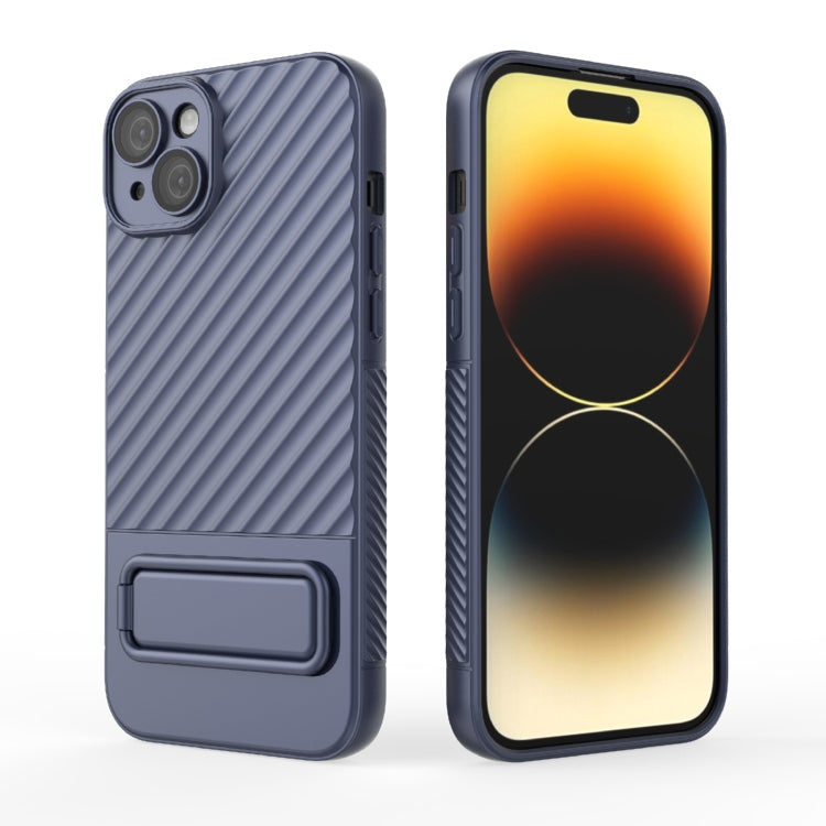 For iPhone 15 Plus Wavy Texture TPU Phone Case with Lens Film
