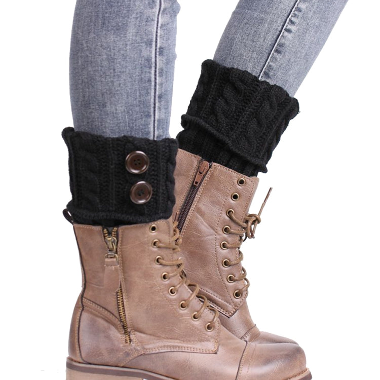 1 Pair Women Short Button Knitted Woolen Leg Warmers, Size:One Size