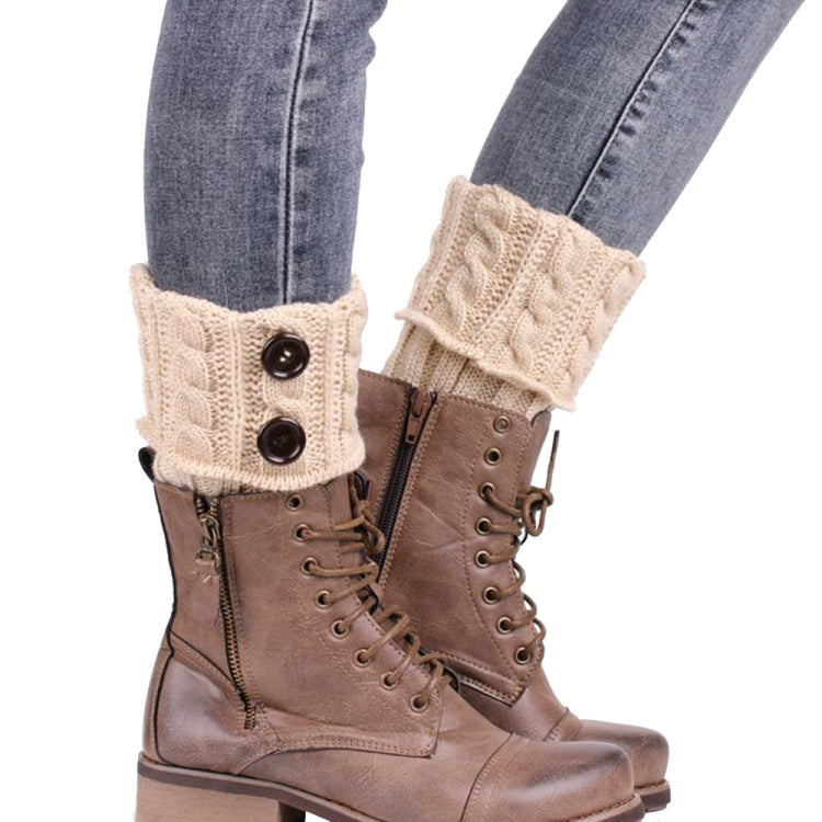 1 Pair Women Short Button Knitted Woolen Leg Warmers, Size:One Size