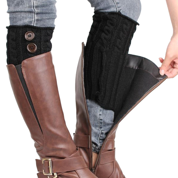 1 Pair Women Short Button Knitted Woolen Leg Warmers, Size:One Size